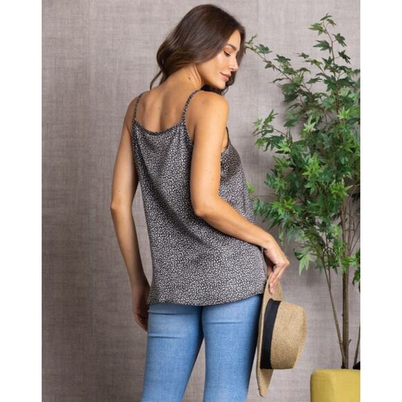 Black Satin Ditsy Print Camisole Tank Top - Picture 4 of 6